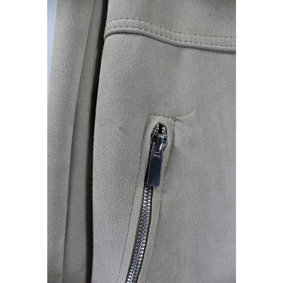 Magaschoni Faux Suede Belted Trench Coat Taupe Zip Pockets Size S - Picture 5 of 11